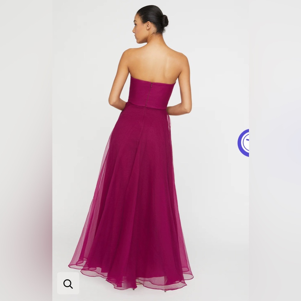 Theia Strapless Ruffled Evening Gown in Magenta - Picture 2 of 13